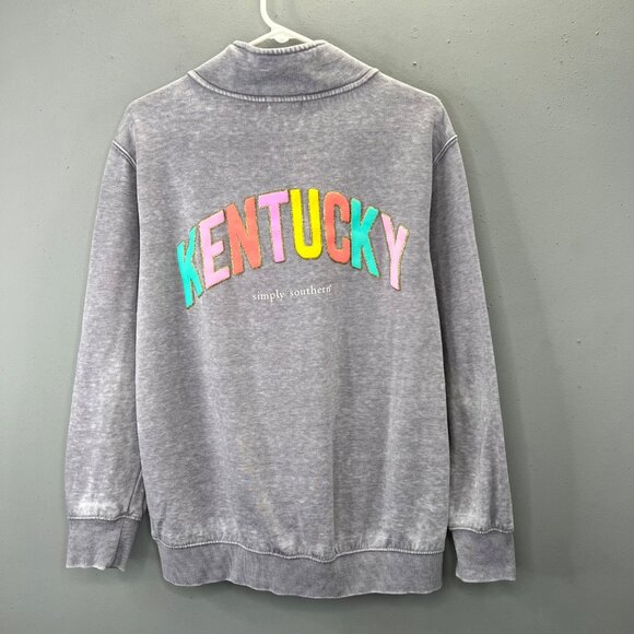 Simply Southern Kentucky 1/4 Zip Sweatshirt L Gray Pockets Mock Neck Pullover - Picture 1 of 7